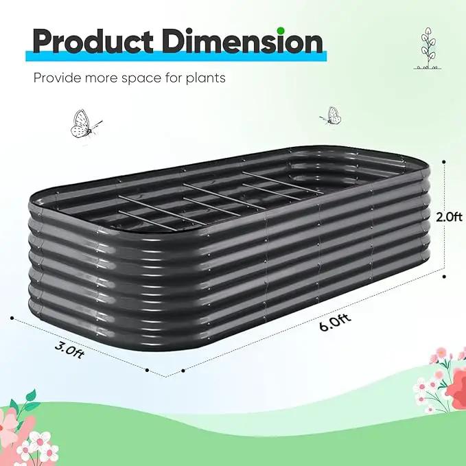 Quictent Galvanized Raised Garden Bed Kit, 6x3x2 ft Oval Metal Planter Box Tall for Vegetables Outdoor Backyard, Rubber Strip Edging Included, Dark Gray by GreenHaven Gardens