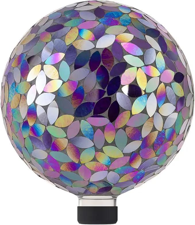 Alpine Corporation 10" Diameter Indoor/Outdoor Glass Mosaic Gazing Globe Yard Decoration, Purple Pearlized Petals Design by GreenHaven Gardens
