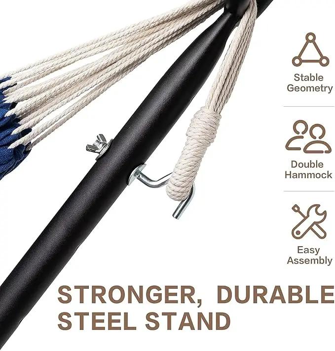 PNAEUT Double Hammocks with Stand for Outside, Portable Space Saving Heavy-Duty Steel Stand for Indoor Outdoor Patio with Carrying Bag, 450 lbs Capacity (Navy) by GreenHaven Gardens