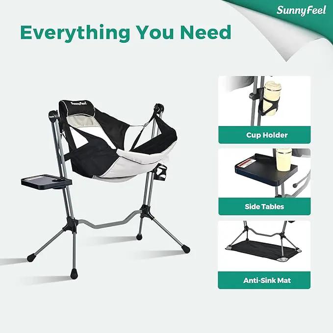 SUNNYFEEL Hammock Camping Chair, Oversized Swinging Camping Chair, Portable Hammock Chairs with Cup Holder, Beach Mat, MAX 300lbs Heavy Duty for Outdoor Travel Lawn Backyard Beach (Black) by GreenHaven Gardens