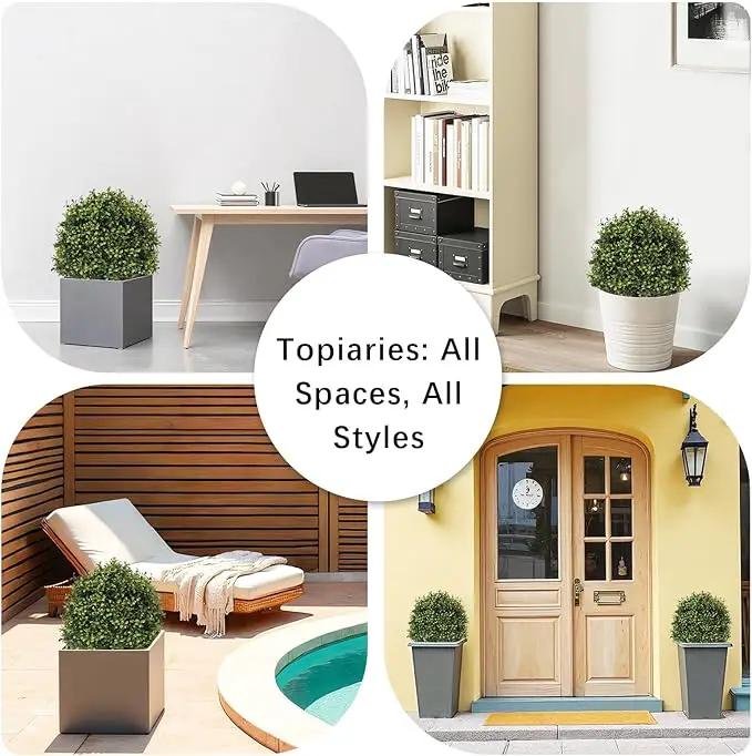 27“ Realistic Artificial Boxwood Topiary Trees Set of 2, Faux Boxwood Plants Outdoor UV-Resistant, No Maintenance Curb Appeal Fake Evergreen Bushes & Shrubs for Front Porch Outside Planter Decor by GreenHaven Gardens