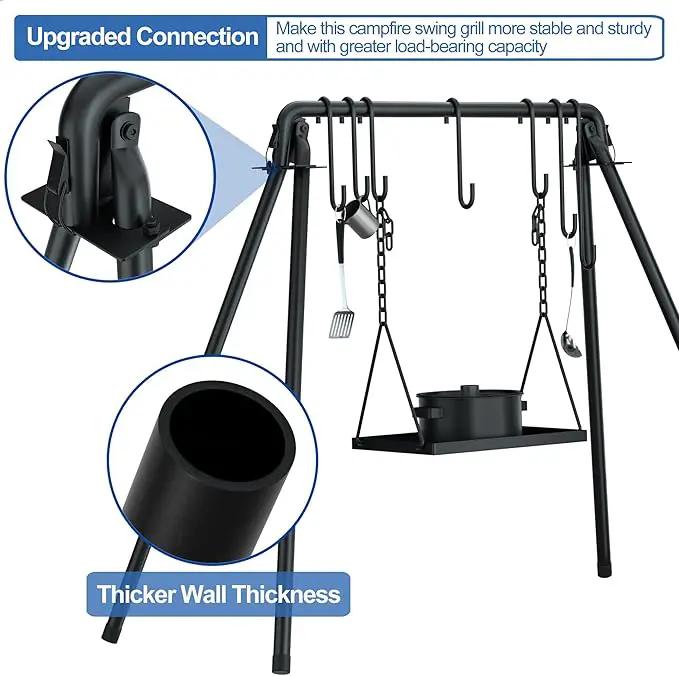 RELIANCER Grill Swing,Campfire Grill Cooking Stand w/8 Hooks & Storage Bag,Cast Iron BBQ Party Swing Grilling Cooking Rack,Outdoor Picnic Camping Cookware Hanging Rack,Collapsible Bonfire Barbecue Set by GreenHaven Gardens