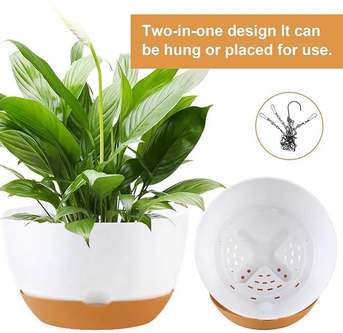 4 Pack Plastic Hanging planters for Indoor Plants,8 Inch Plant Pot Indoor Outdoor Hanging Baskets,Hanging Flower Pots with Drainage Holes and Chain for Garden Porch Plants(White) by GreenHaven Gardens