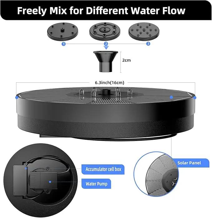 ALUKIKI Solar Powered Fountain 4W Bird Bath Fountains Pump Upgraded Glass Panel Fountains with Color LED Lights 7 Nozzles & 4 Fixers for Garden Small Pond Outdoor Swimming Pool Fish Tank by GreenHaven Gardens