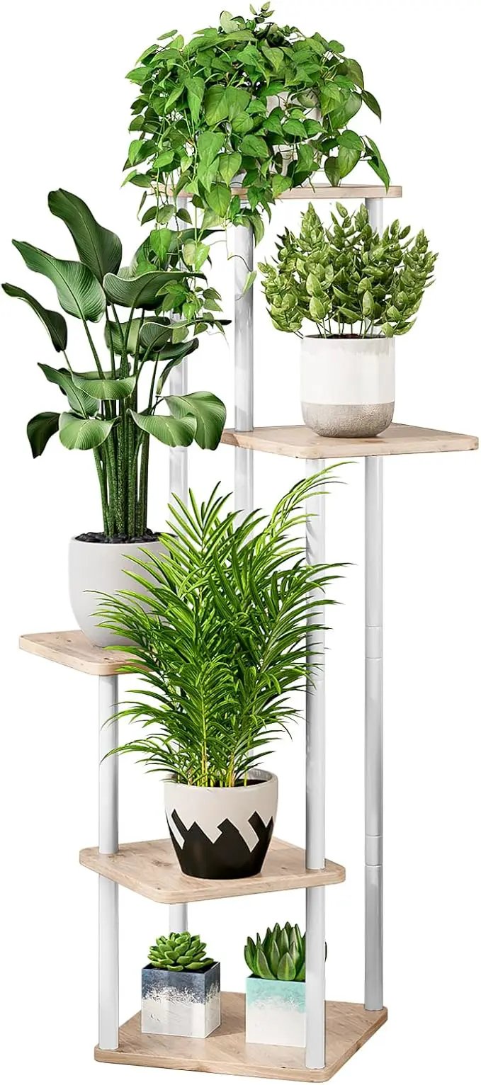 AZERPIAN Plant Stand 5 Tier Indoor Metal Flower Shelf for Multiple Plants Corner Tall Flower Holders for Patio Garden Living Room Balcony Bedroom, Black (5 Tier-White) by GreenHaven Gardens