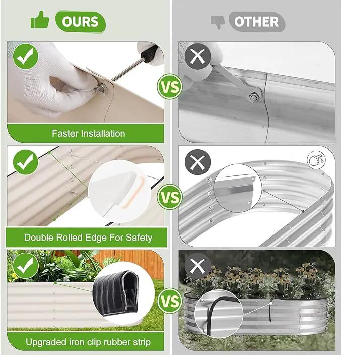 Galvanized Raised Garden Bed - 8x2x1.4FT Metal Planter Boxes Outdoor | Oval Steel Raised Bed Kit for Gardening with Protective Tape, Bracing Rods, Gloves for Vegetables, Flower, Herb (White) by GreenHaven Gardens
