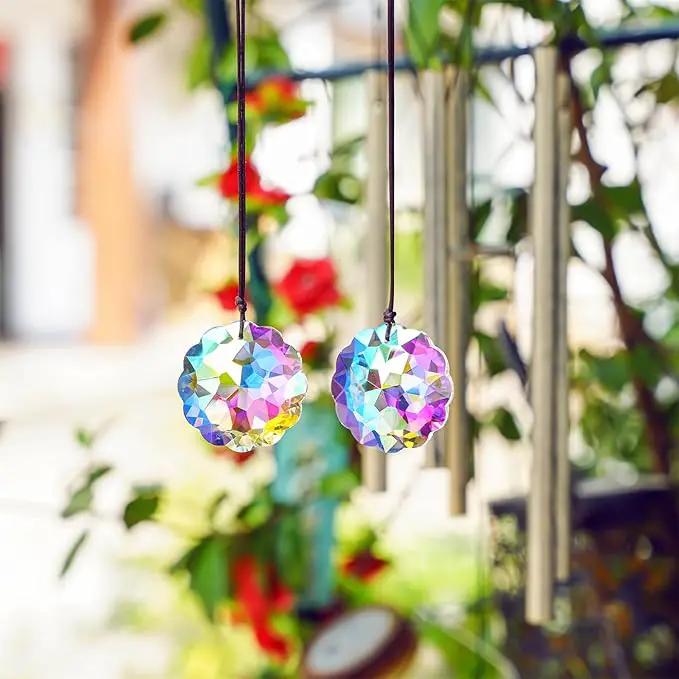 HDCRYSTALGIFTS Set 2 AB Color Crystal Suncatcher Datura Shaped Pendant Rainbow Feng Shui Hanging Prism (45mm) by GreenHaven Gardens