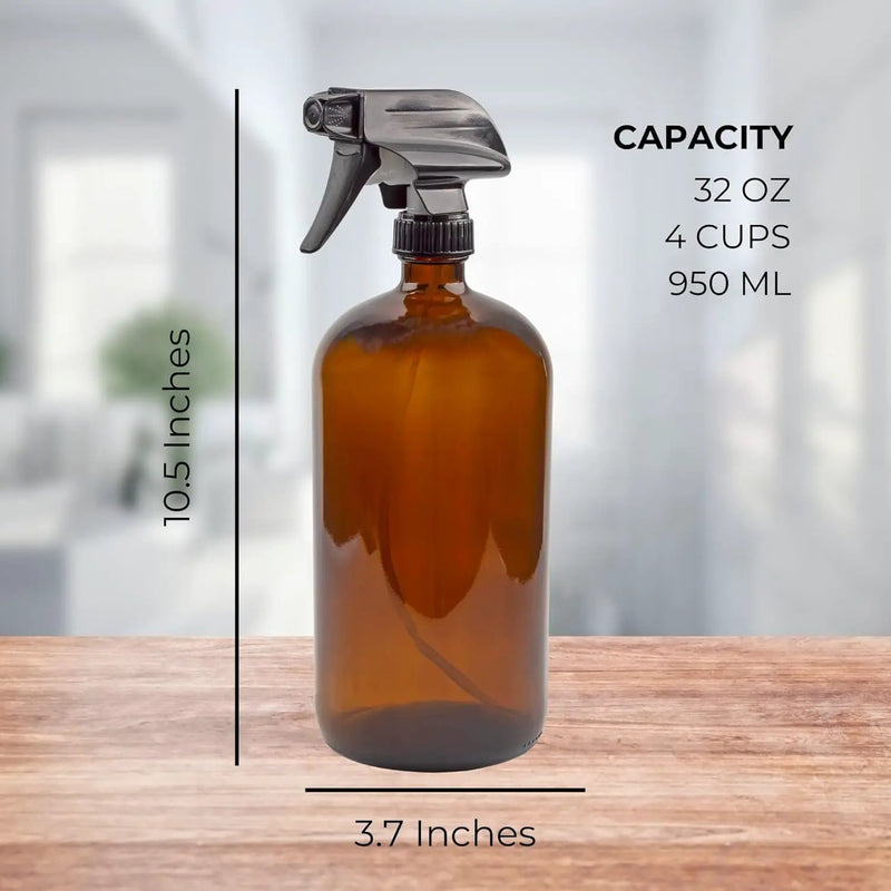 Cornucopia 32oz Amber Glass Spray Bottles (2-Pack); Brown Bottles w/ 3-Setting Trigger Sprayers; Includes Caps for Storage by GreenHaven Gardens