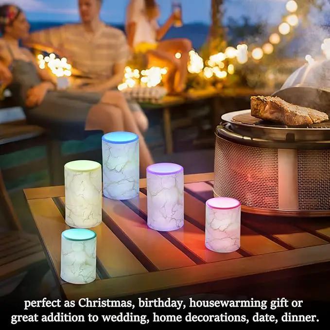 Flickering Flameless Candles, Marble Gray White Golden Texture LED Candles with Remote Timer, Set of 2 Battery Operated Candle for Valentine Wedding Birthday by GreenHaven Gardens