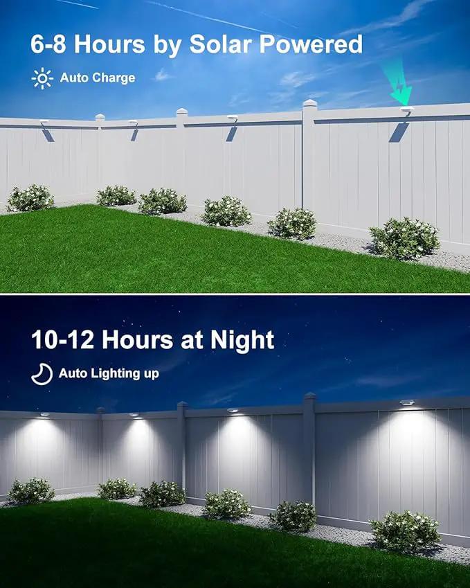 8 Pack White Solar Powered Gutter Lights Outdoor Decorative Waterproof 12 LEDs Yard Lamp for Lighting Fence, Railing, Outside Wall, Deck, Garden, Path, Backyard, Walkway, Patio, Holeless Installation by GreenHaven Gardens
