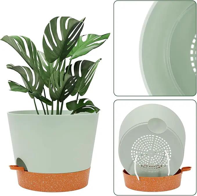 GARDIFE 12 inch Plant Pots, planters, Self Watering Pots, Large Plastic Flower pots with Deep Reservior and High Drainage Holes for Indoor Outdoor Plants and Flowers, Green by GreenHaven Gardens