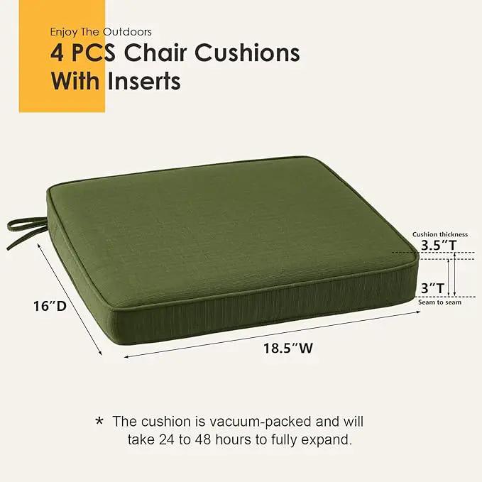 Outdoor Square Corner Seat Cushion, 18.5"x16"x3", Set of 4, Non Slip Seat Cushion Pads with Removable Cover for Patio Furniture, Garden Yard Lawn, Deep Forest Green by GreenHaven Gardens