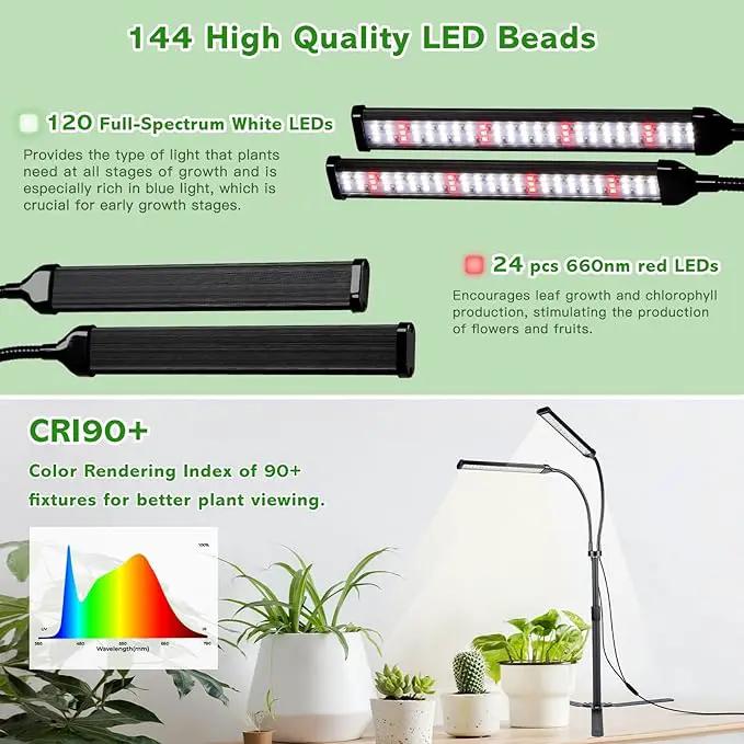 Grow Lights for Indoor Plants, Full Spectrum LED Tabletop Plant Lights for Indoor Growing, Dual-Head Gooseneck Plant Lamp with 5 Dimmable & Auto On/Off 4/8/12/18H Timer, Height Adjustable 9.8-25'' by GreenHaven Gardens