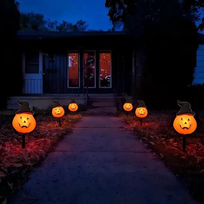 Halloween Decorations Wizard Hat Pumpkin Outdoor String Lights, 4 Pack Halloween Pumpkin Hat Pathway Marker Stake Lights with 4 C7 LED Bulbs for Outdoor Halloween Party Garden Garden Lawn Walkway by GreenHaven Gardens