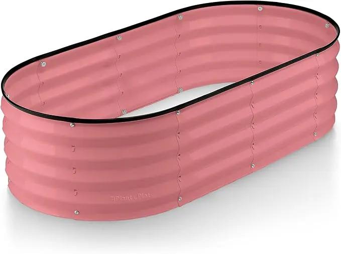 Galvanized Raised Garden Beds Outdoor // 4×2×1 ft Planter Raised Beds for Gardening, Vegetables, Flowers // Large Metal Garden Box (Pink) // Patented Tool-Free Design by GreenHaven Gardens