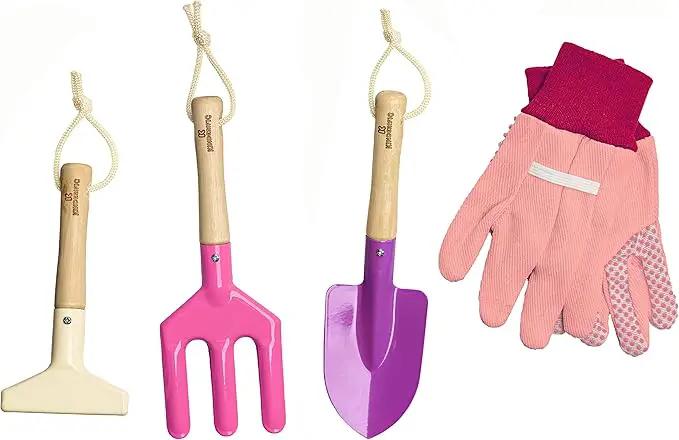 Gardening Set, Tool Kit, for Kids, STEM, Includes Tote Bag, Spade, Watering Can, Rake, Fork, Trowel and Gloves (Princess Pink) by GreenHaven Gardens