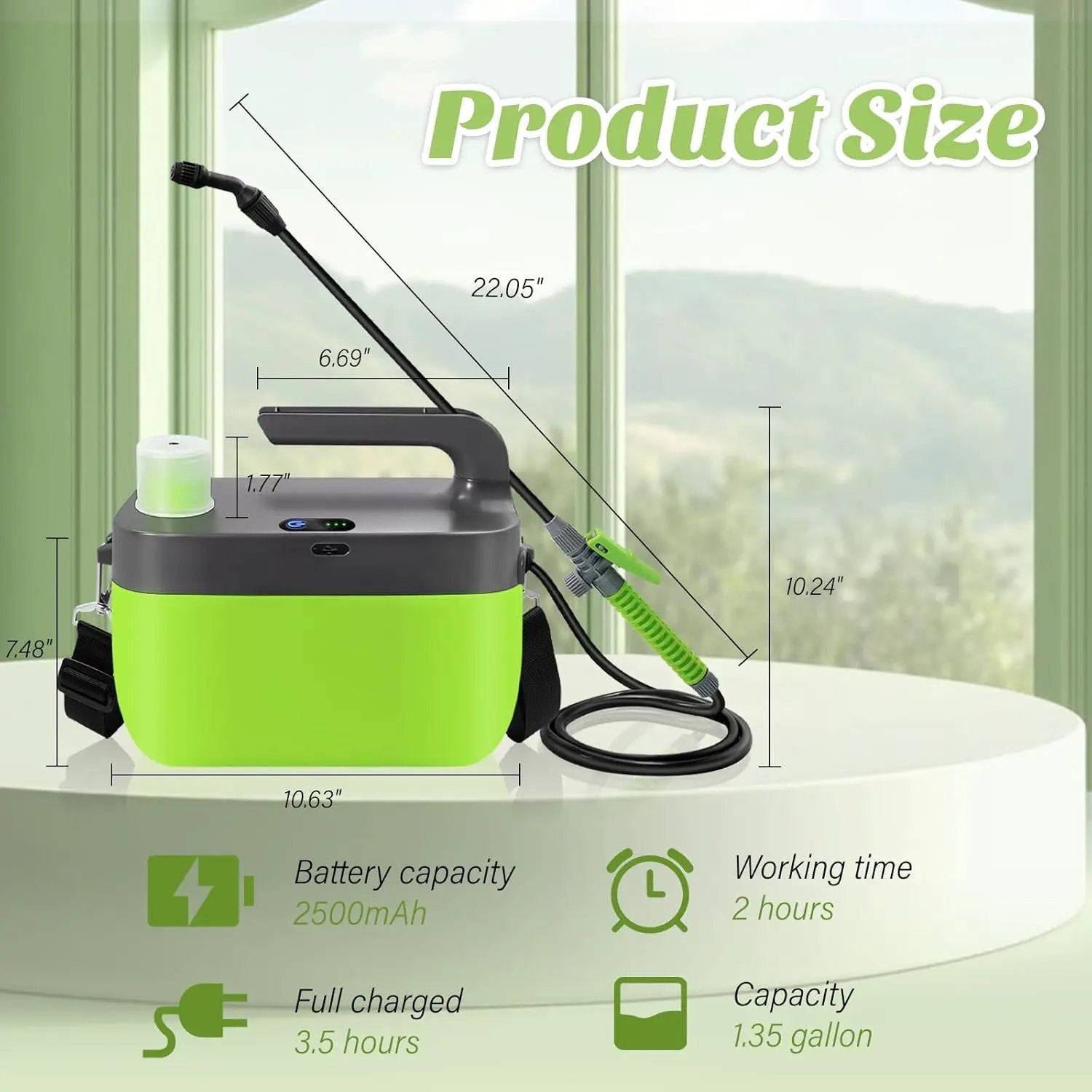 Battery Powered Garden Sprayer, 1.35 Gallon Electric Sprayer with USB Rechargeable Handle, 3 Mist Nozzles, Retractable Wand, Battery Pump Sprayers with Adjustable Shoulder Strap for Lawn and Yard by GreenHaven Gardens