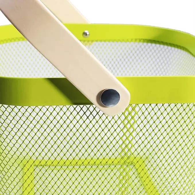 Metal Mesh Steel Basket, Storage Organizer Basket Multi-functional Hanging Kitchen Baskets Fruit Basket with Wooden Handle for Kitchen Bathroom Picnic Shopping Decor Cabinet Home, Macaron Green by GreenHaven Gardens