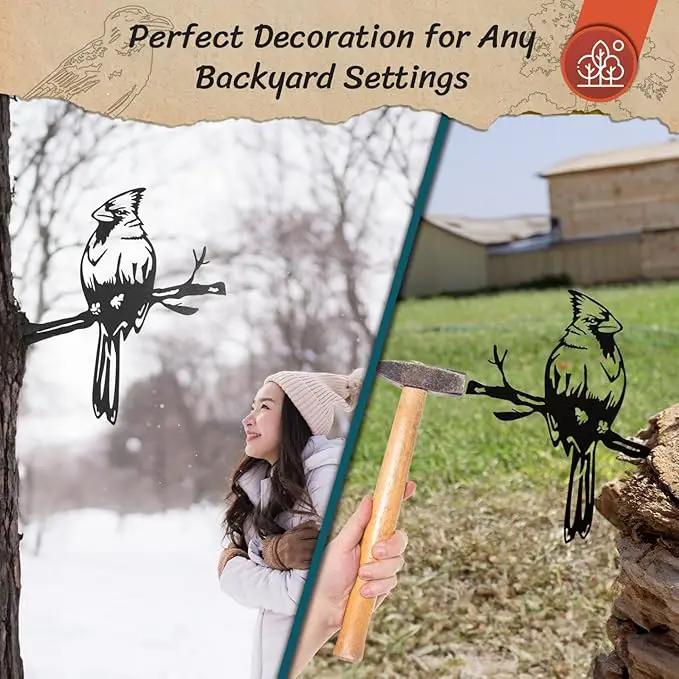 Renovatio Metal Bird Decor – Stylish Decoration for Yard & Garden – Perfect Outdoor Yard Art – 12 Gauge Thick Steel – Ideal Backyard Decor & Bird Ornaments – Cardinal Bird (Black) by GreenHaven Gardens