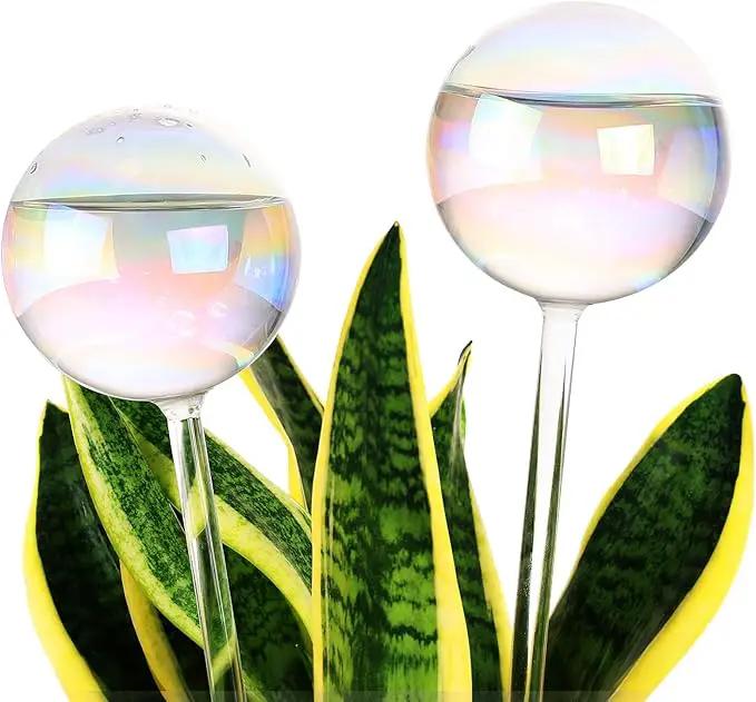 13 oz Up 2 Weeks Extra Large Plant Self Watering Globes, Light Iridescent Glass Water Bulbs for Indoor Plants, Vacation Watering System, Self-Watering Stakes, Automatic Plant Waterer, 2 Pack by GreenHaven Gardens