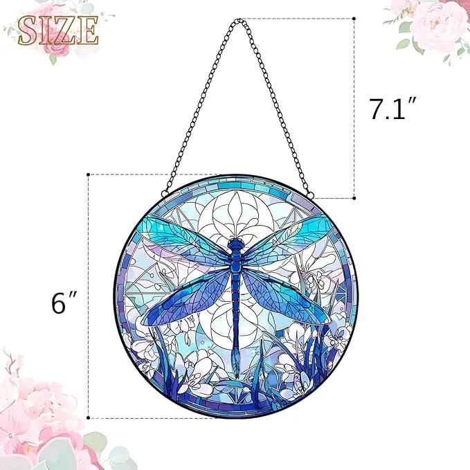Dragonfly Decor Suncatcher Stained Glass Window Hanging - Handmade Artistic Suncatchers for Windows Hanging - Wall Home Decor Suncatcher with Metal Chain and Hook Gift for Women Mom Home Porch Garden by GreenHaven Gardens
