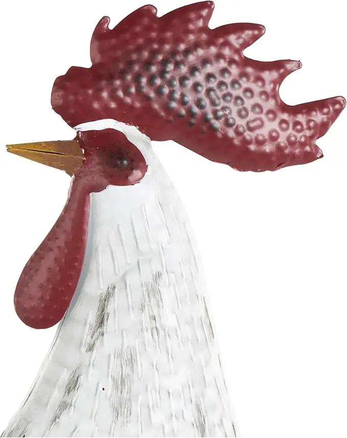 Deco 79 Metal Rooster Decorative Garden Sculpture Garden Statue with Black Texturing and Red Accents, Outdoor Sculpture 15" x 6" x 18", White by GreenHaven Gardens