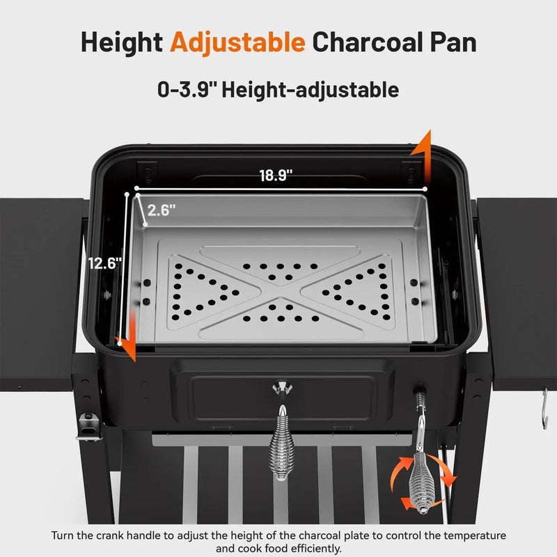KEYO GRILL 24-Inch Movable Charcoal Grill, Dual Venting System Large BBQ Grills with Height Adjustable Charcoal Pan, Foldable Side Tables Outdoor Barbecue Grill for Backyard and Camping Grilling by GreenHaven Gardens
