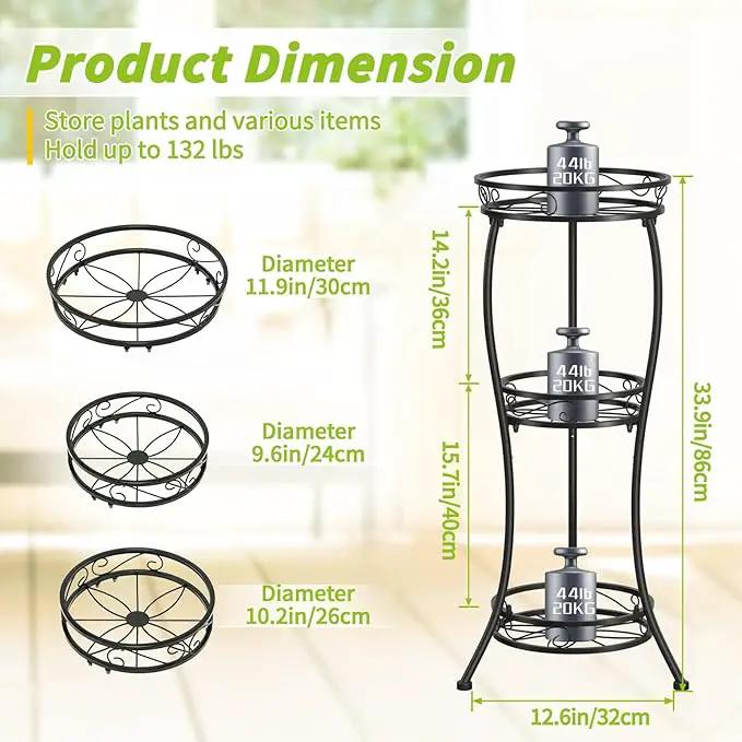 KMOTASUO 3 Tier Tall Metal Plant Stand, 33 Inch Plant Stands Indoor Outdoor, Rustproof Iron Flower Pot Holder Display Rack for Corner Patio Garden Balcony Living Room(Black) by GreenHaven Gardens