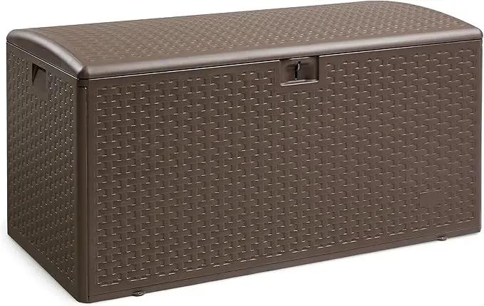 Amazon Basics Outdoor Organization & Storage Deck Box with Lid, 99 Gallon, Brown by GreenHaven Gardens