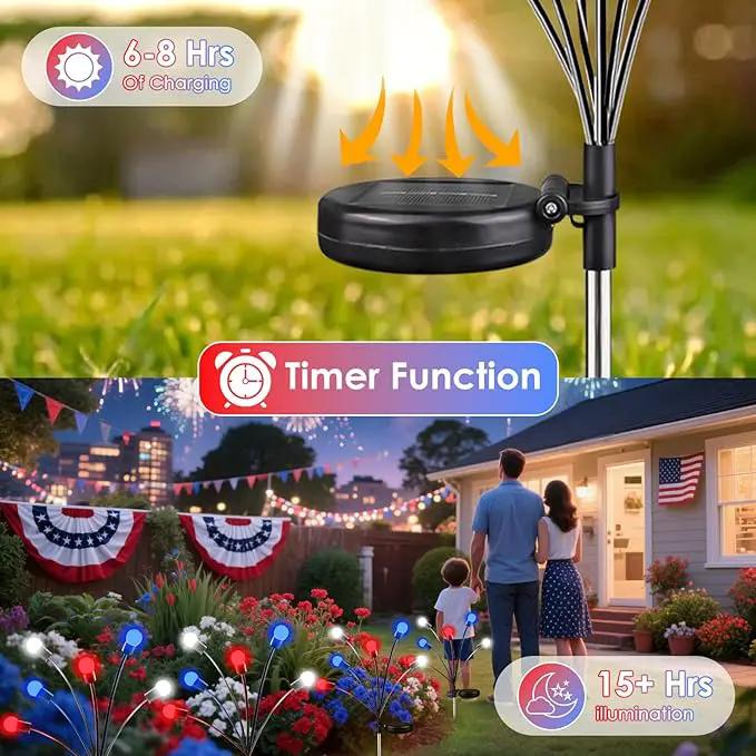 OZS 6pack Solar American Flag Lights - 4th of July Solar Garden LED Outdoor Waterproof Firefly Light for Memory Day, Independence Day, National Day Decoration (Red White Blue) by GreenHaven Gardens