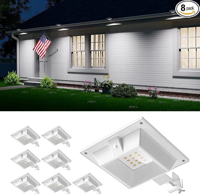 8 Pack White Solar Powered Gutter Lights Outdoor Decorative Waterproof 12 LEDs Yard Lamp for Lighting Fence, Railing, Outside Wall, Deck, Garden, Path, Backyard, Walkway, Patio, Holeless Installation by GreenHaven Gardens