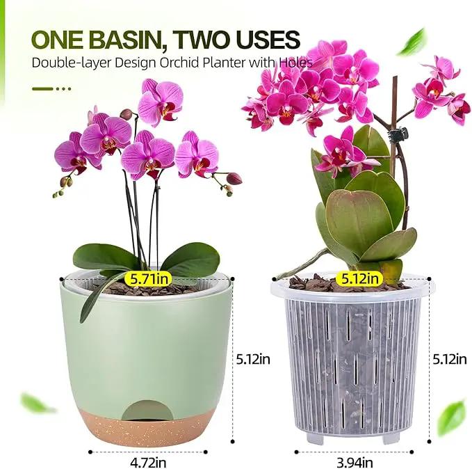Self Watering Orchid Pots for Indoor Plants,5.8 Inch Macetas para Orqudeas,Flower Pots for Indoor Plants with Holes(Green) by GreenHaven Gardens
