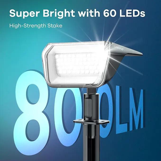 Linkind Solar Spot Lights Outdoor, 60 LEDs Solar Lights Outdoor Waterproof IP67 with 30% Conversion Rate, Ideal for Landscape, Garden, Yard, Pathway (4 Pack, Cool White) by GreenHaven Gardens