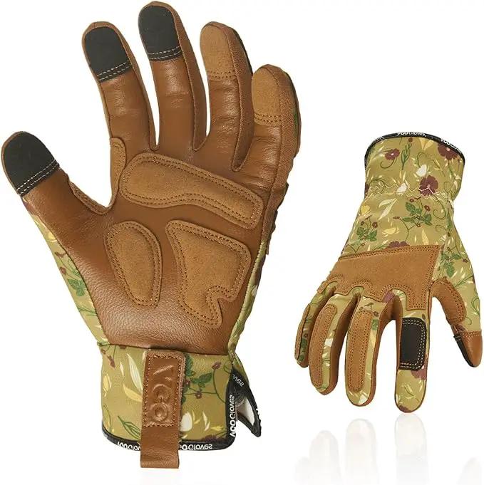 Vgo... 1Pair Gardening Gloves for Women, Goatskin leather Thorn Proof Working Gloves for Weeding, Digging, Raking, Pruning and Planting,Touchscreen (M,Light Green,GA7471) by GreenHaven Gardens