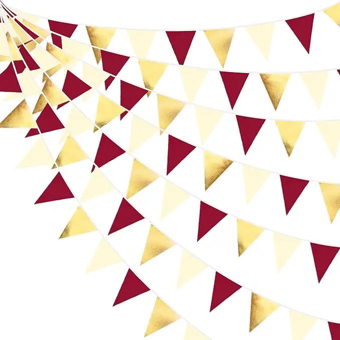 Burgundy Party Decorations Gold Maroon Beige Fabric Triangle Pennant Banner Garnet Flag Bunting Garland for Graduation Wedding Birthday Bridal Shower Bachelorette Anniversary Engagement Party Supplies by GreenHaven Gardens