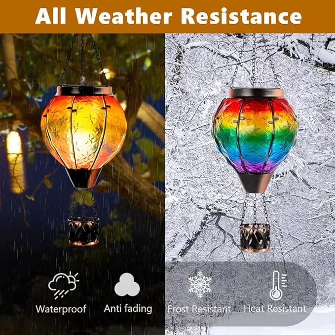 DREAMSOUL Rainbow Hot Air Balloon Solar Lantern, Metal & Glass With Flickering Flame, Hanging Waterproof Outdoor Lantern for Lawn, Patio, Tree Decor, Christmas Gifts by GreenHaven Gardens