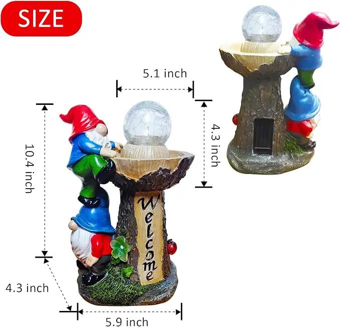 Garden Gnome Statues, Garden Statues for Outside with Solar LED Lights, 10.4 in Funny Double Gnomes Sculptures Outdoor Decorations for Yard, Ideal Gnomes Gifts for Women/Mom/Grandm by GreenHaven Gardens