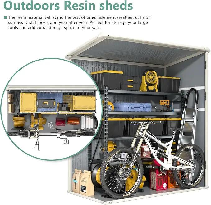 Aoxun Outdoor Storage Shed 5 x 3FT, Resin Shed with Floor and Lockable Door, Plastic Sheds for Garbage Can, Tool, Accessories, Lawn, Garden - Grey by GreenHaven Gardens