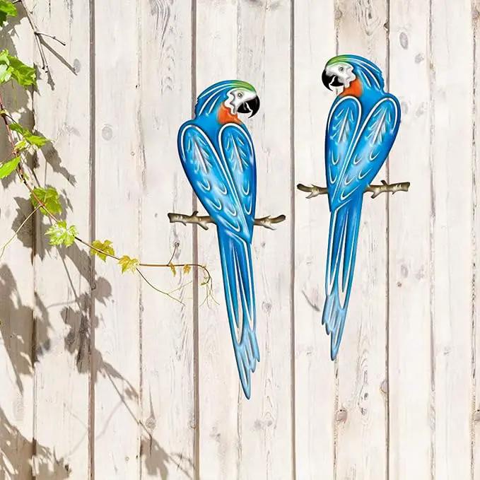 EiGreen Metal Bird Wall Art Decor 3D Outdoor parrot Sculpture, Hanging Decor Metal Wall Decor Suitable for Gardens Fence Patio Living Room Bedroom Yard Decor by GreenHaven Gardens