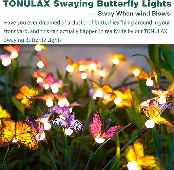 TONULAX Solar Garden Lights - Swaying Butterfly Light, Swaying in The Wind, Solar Outdoor Lights, Yard Patio Pathway Decoration, High Flexibility Iron Wire & Realistic Butterflies (2 Pack) by GreenHaven Gardens