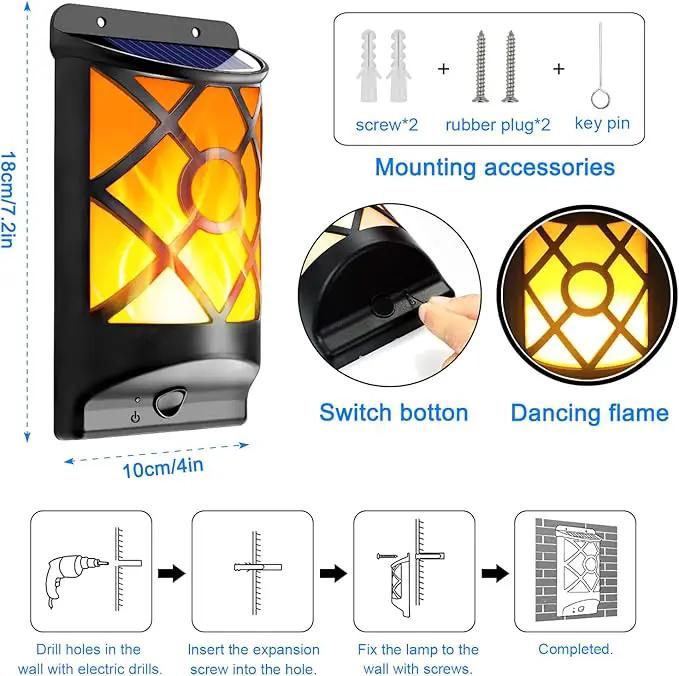 Solar Flame Lights Outdoor, Realistic 3D Flickering Flames with 66 Ultra-Bright LEDs - Waterproof Wall Mount Lanterns for Deck, Fence, Patio, Garden, Auto On/Off (4-Pack Value Set) by GreenHaven Gardens