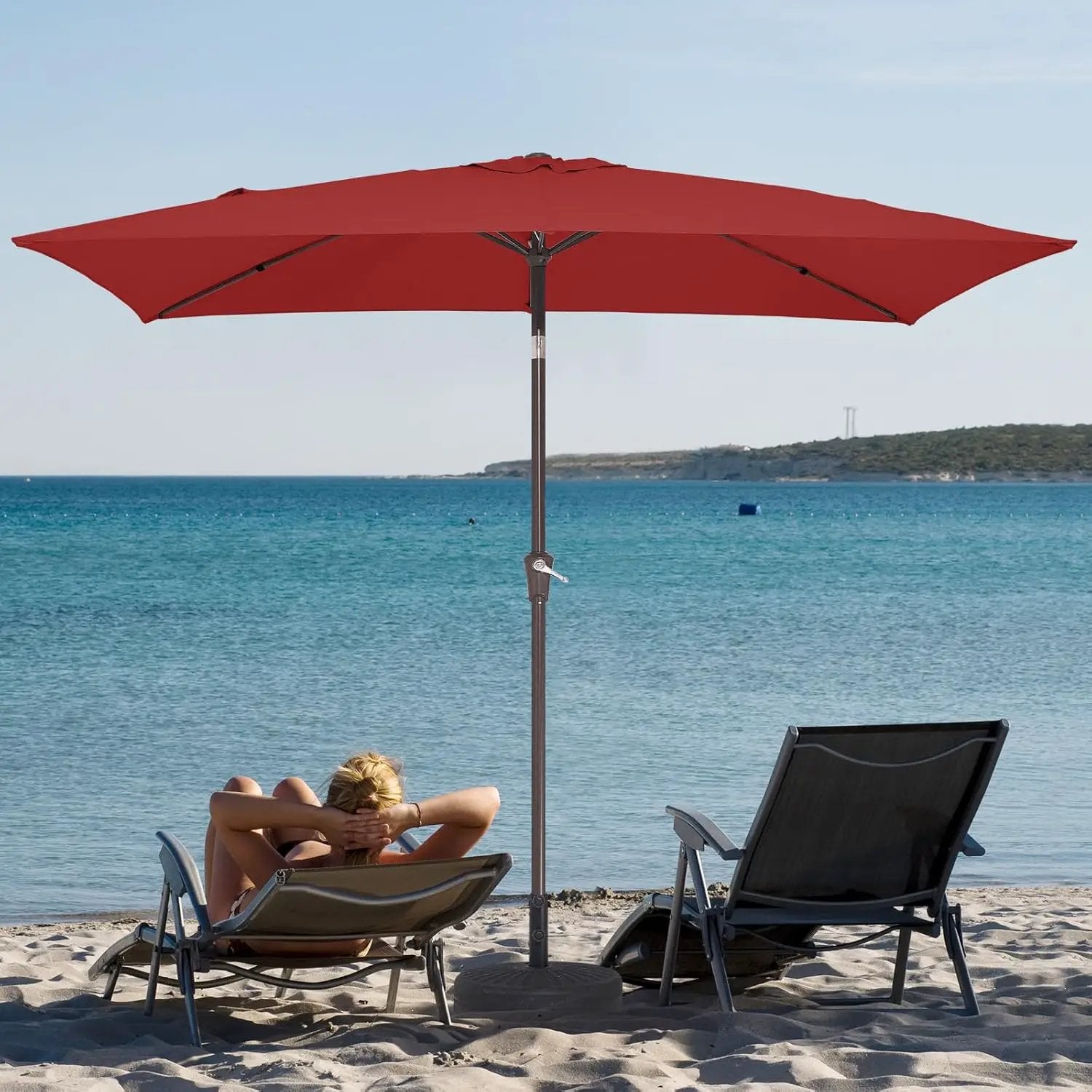 JEAREY 6.5x10 ft Rectangular Patio Umbrellas Outdoor Market Umbrella with Push Button Tilt and Crank, Rectangle Table Umbrella 6 Sturdy Ribs UV Protection for Pool Garden Backyard Deck, Red by GreenHaven Gardens