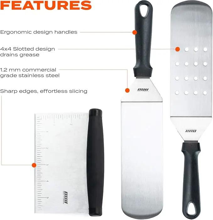 Flat Top Griddle Accessories Set for Blackstone and Camp Chef Griddle - 14 Pieces Set with Griddle Cleaning Kit & Carry Bag! Metal Spatula, Griddle Scraper, Egg Rings for Teppanyaki & Gas Grill by GreenHaven Gardens
