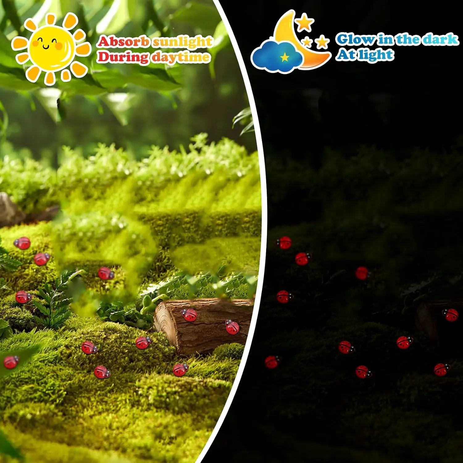 120PCS Mini Luminous Ladybug, Tiny Resin Ladybug Miniature Figurines, Glow in Dark Animals for Fairy Garden Dollhouse Micro Landscape Decor by GreenHaven Gardens