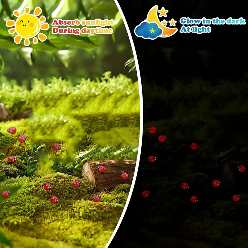 120PCS Mini Luminous Ladybug, Tiny Resin Ladybug Miniature Figurines, Glow in Dark Animals for Fairy Garden Dollhouse Micro Landscape Decor by GreenHaven Gardens
