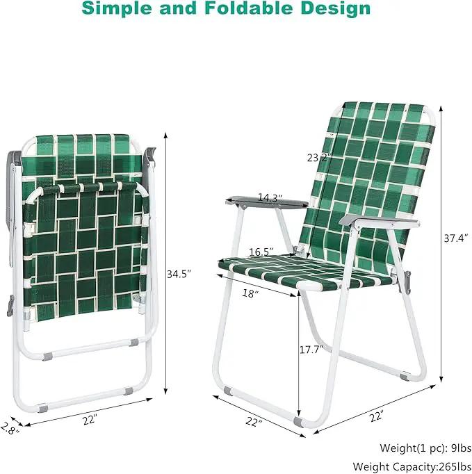 VINGLI Patio Lawn Webbed Folding Chairs Set of 4, Outdoor Beach Chair Portable Dining Chair for Outdoor Yard, Garden (Dark Green, Classic) by GreenHaven Gardens