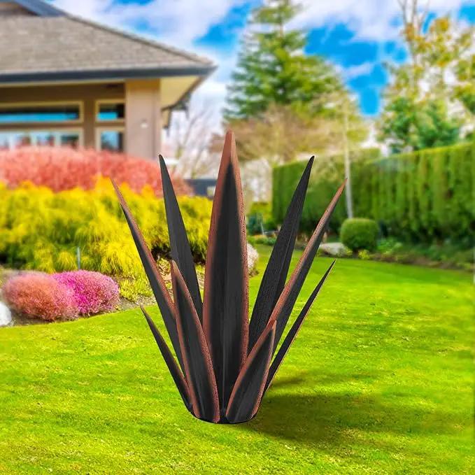 Large Tequila Rustic Sculpture, Rustic Metal Agave Plants for Outdoor Patio Yard, Home Decor Hand Painted Metal Agave Garden Yard Statue, Outdoor Lawn Ornaments Yard Stakes (Black - M) by GreenHaven Gardens