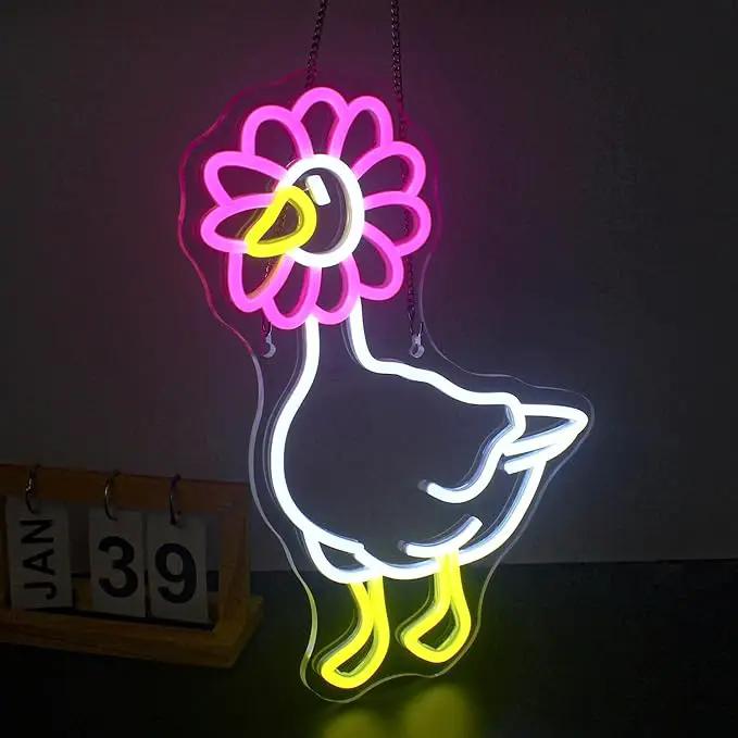 Duck Neon Sign Pink Daisy Duck Neon Signs for Wall Decor,USB Connectivity Dimmable Flower Duck Neon Light Signs for Bedroom Living Room Kids Room Apartment Home Bar Birthday Party by GreenHaven Gardens