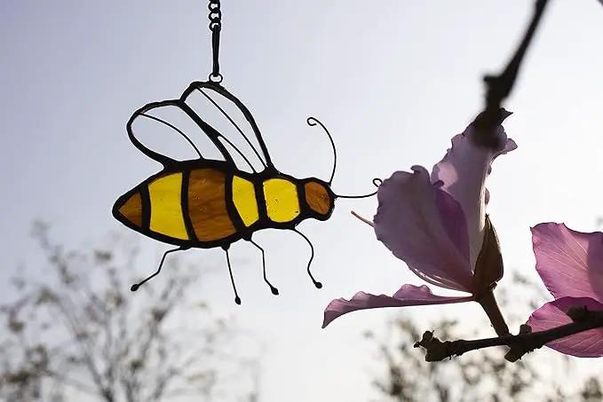 Bee Suncatcher Stained Glass Window Hangings Honey Bee Gifts for Women Gifts for Lover for Mom/Grandma Decorations Gifts/Birthday Gifts for Her by GreenHaven Gardens