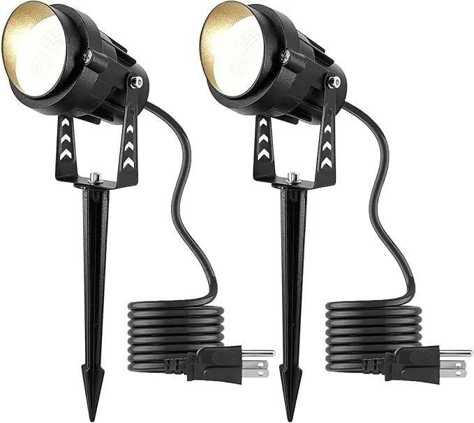 Warm White Spot Lights Outdoor, 12W 3000K Landscape Spot Lights, IP65 Waterproof Garden Lighting, Metal Case COB LED Lights for Lawn Lamp US 3- Plug Yard Christmas Decoration with Stakes(2 Pack) by GreenHaven Gardens